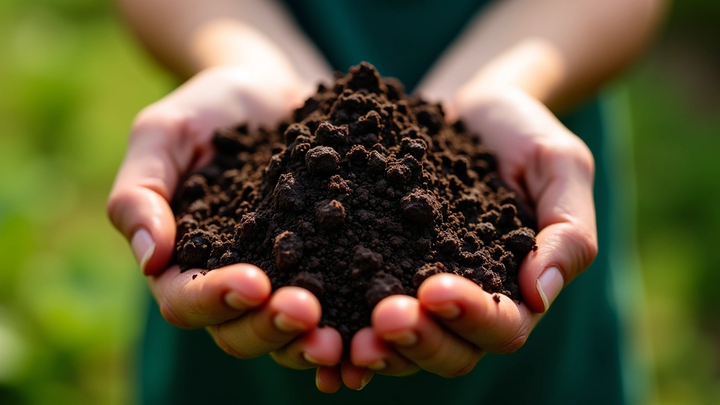 Composto maduro e escuro em diferentes fases de decomposição, pronto para usar no jardim
